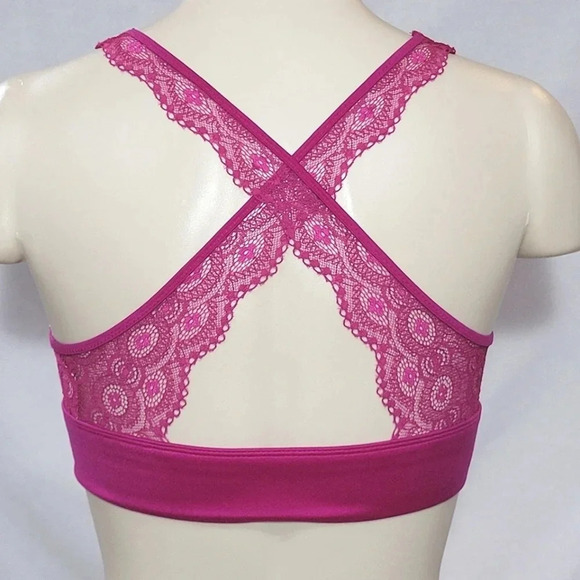 XS Gilligan O'Malley Lightly Lined Lace Back Wire Free Bralette Springtime Pink - Picture 3 of 6